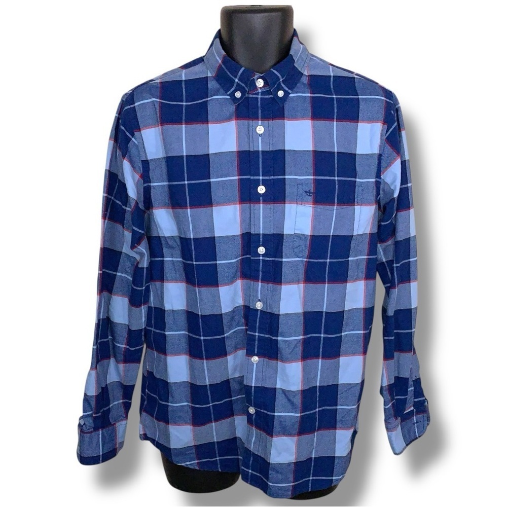 Medium Dockers Blue Red Plaid Flannel Long Sleeve Button Up Shirt Mens